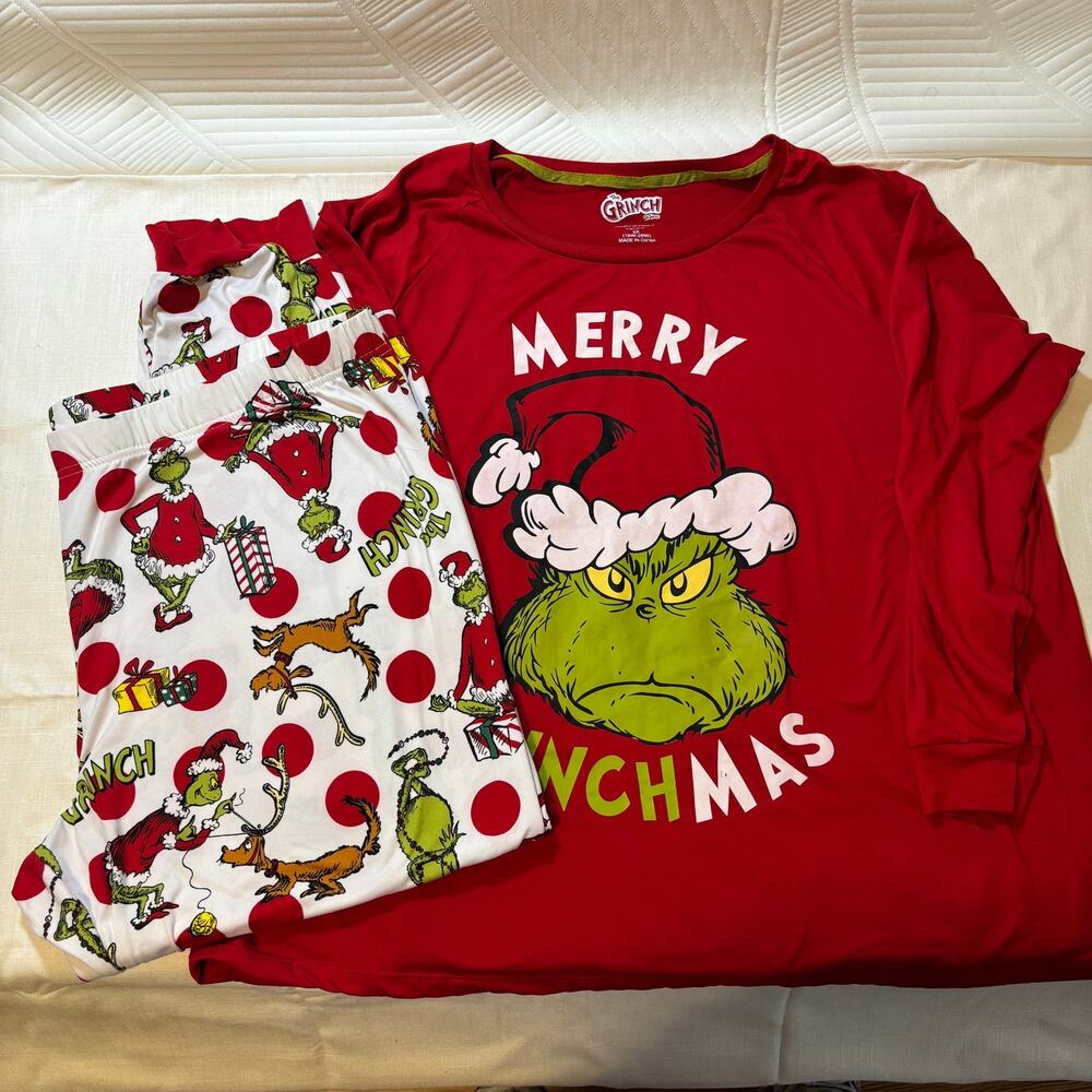 Dr Seuss Grinch Merry Grinchmas Pajama Set Womens 2X Christmas PJs Plus Size